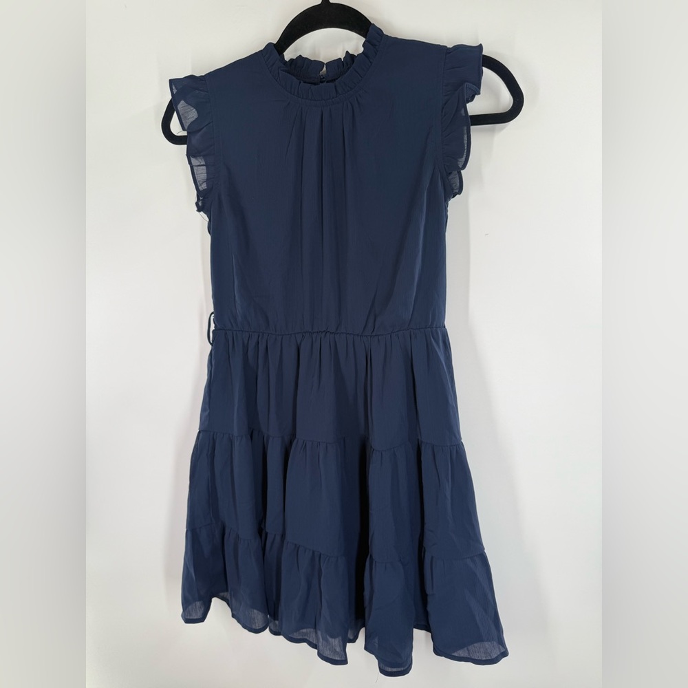 EUC Arshiner Blue Ruffle Neck Dress - Picture 7 of 11